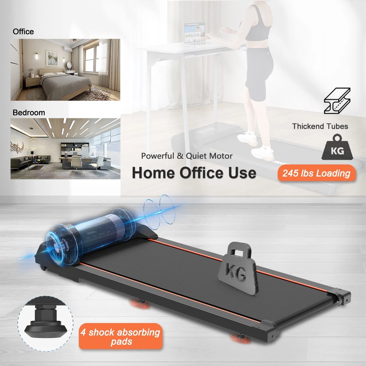 under Desk Treadmill - Walking Pad with LED Display and Remote Control, Portable Treadmill for Home and Office, 2.5HP, 265LBS Capacity