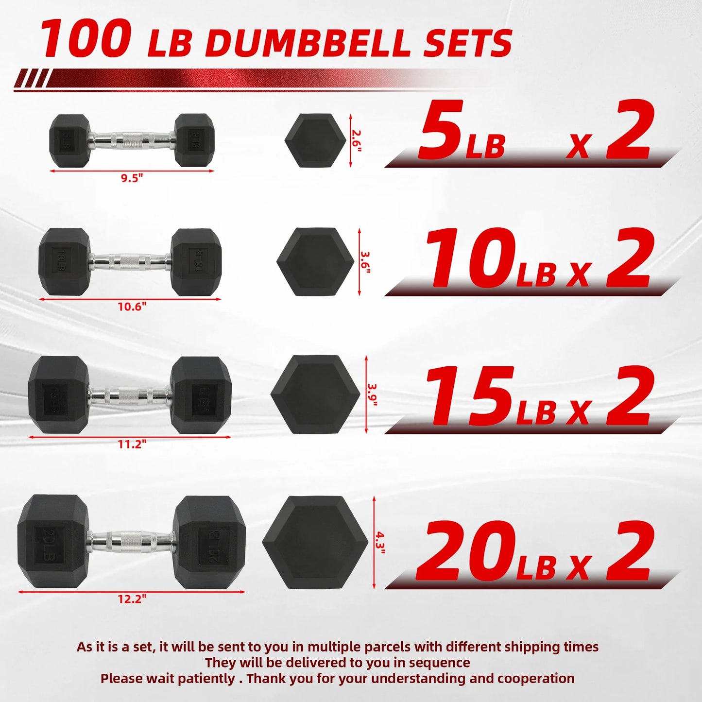 Dumbbell Set, Pairs of 5 Lb, 10 Lb, 15 Lb, and 20 Lb